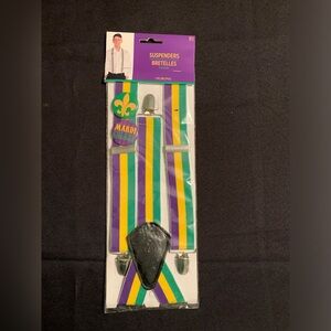 Mardi Gras Suspenders. Purple, yellow, & green striped Y-back design. NWT